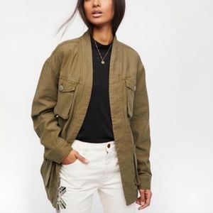 FREE PEOPLE Green Open Front Military Utility Jacket Size M